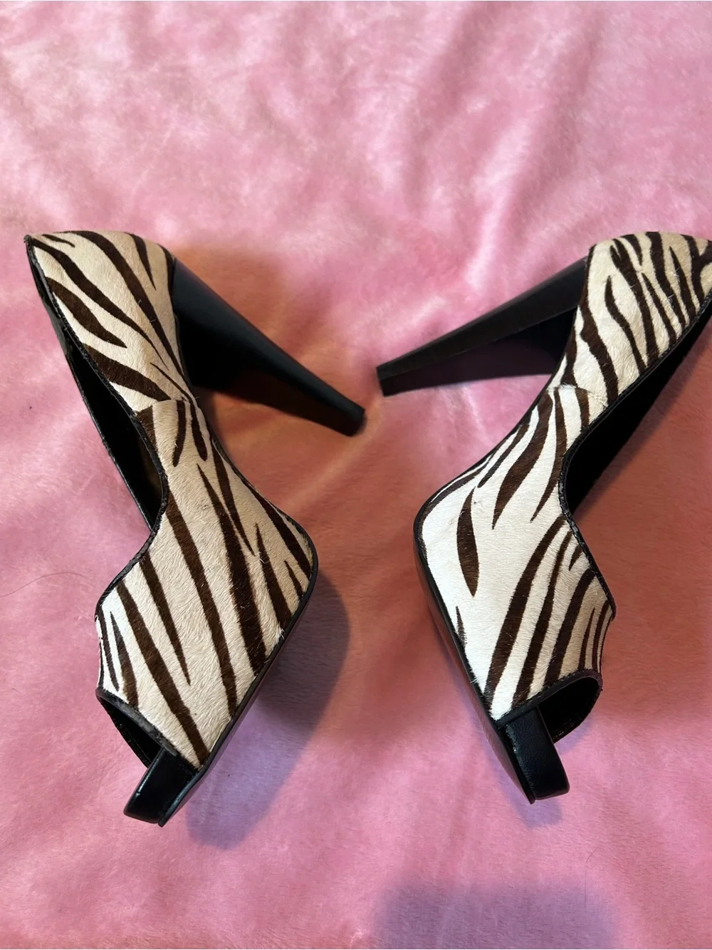 Nine West Vintage Zebra Pony Hair Peep-Toe Heels - Brown/Black/White
